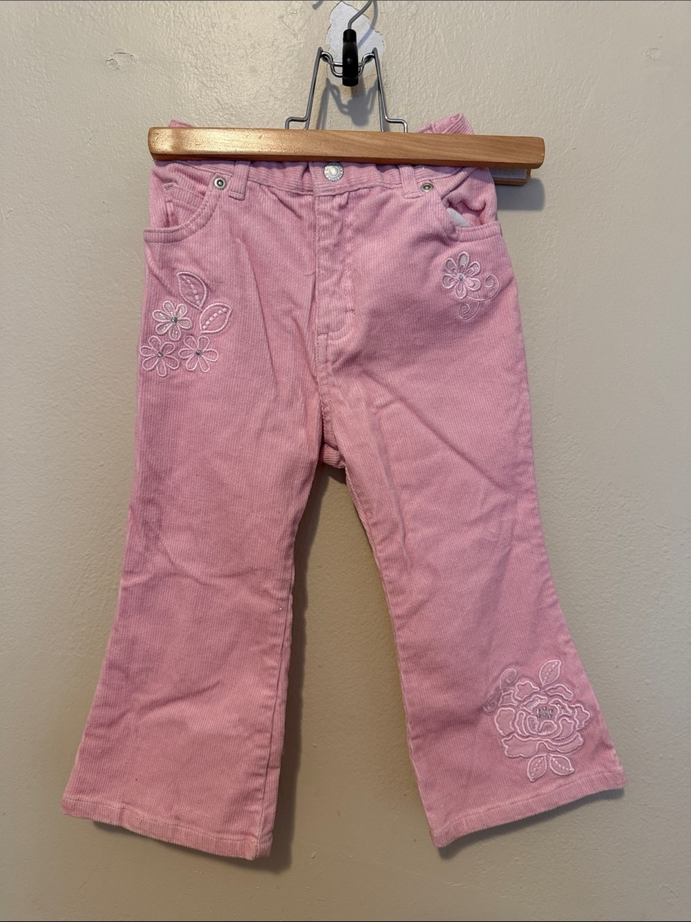 Place Pink Floral Embroidered Corduroy Pants